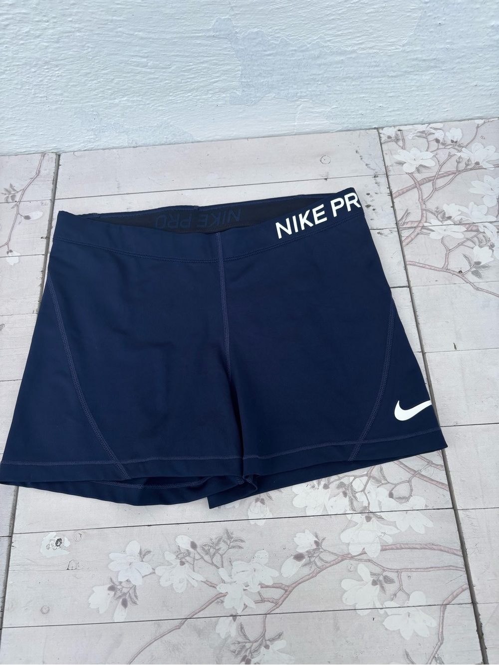 Nike Pro Women's Dark Blue Athletic Shorts with White Swoosh